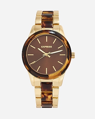 Express Men's Tortoise & Gold Watch in Pale Gold