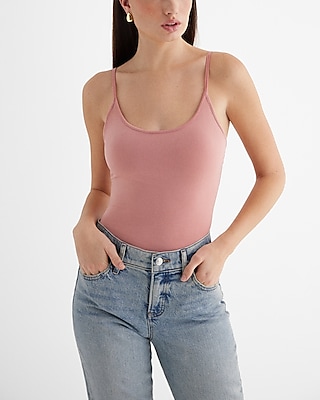 Scoop Neck Cami Bodysuit Pink Women's L