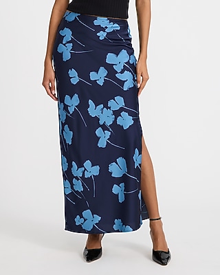 Satin Floral High Waisted Maxi Slip Skirt
