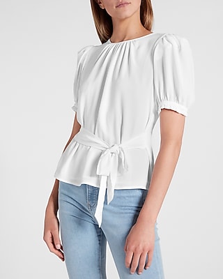 Puff Sleeve Tie Waist Peplum Top