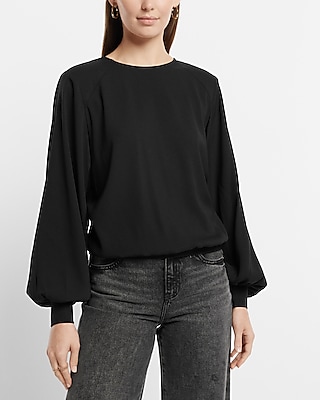 Satin Long Sleeve Padded Shoulder Top