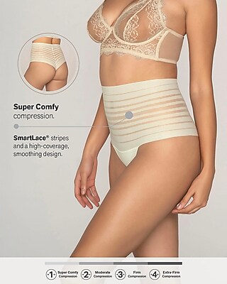 Leonisa Lace Stripe High Waisted Cheeky Hipster Thong White Women's S