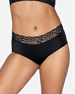 Leonisa Ultra Light Lace Trim Hipster Brief Black Women's L