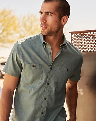 Upwest Ecohemp Short Sleeve Button Down Shirt Blue Men's S