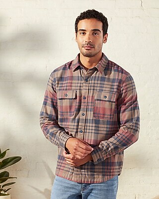 Upwest Plaid Double Pocket Brushed Flannel Shirt Brown Men's M
