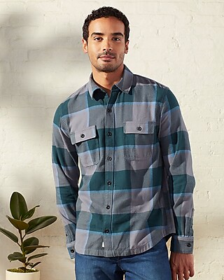 Upwest Plaid Double Pocket Brushed Flannel Shirt Blue Men's M