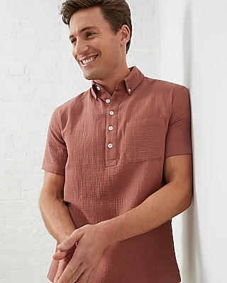 Upwest Coastal Cotton Half-Placket Shirt Red Men's S