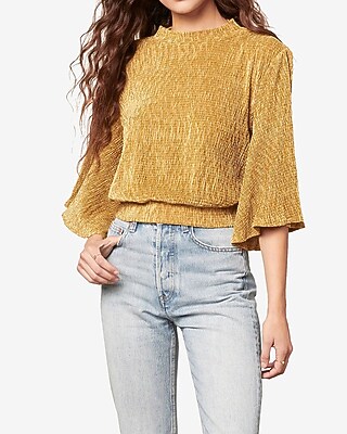 Image of Bb Dakota Crinkled Velvet Bell Sleeve Top Gold Women's XS
