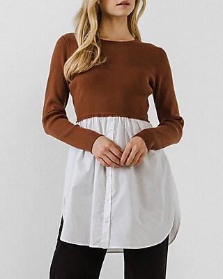 English Factory Long Sleeve Knit Top Brown Women's XS
