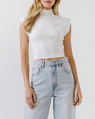 Endless Rose Mock Neck Padded Knit Sleeveless Top White Women's L
