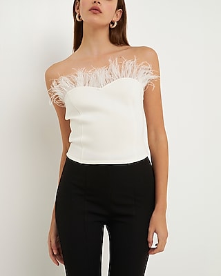 Endless Rose Strapless Knit Feather Top White Women's XS