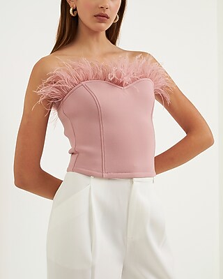 Endless Rose Strapless Knit Feather Top Purple Women's S