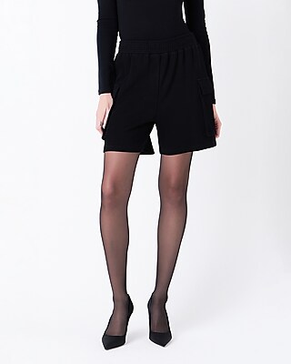 Grey Lab High Waisted Large Utility Pocket Knit Shorts Black Women's L