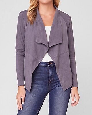 Image of Bb Dakota Drape Front Faux Suede Jacket Gray Women's XL