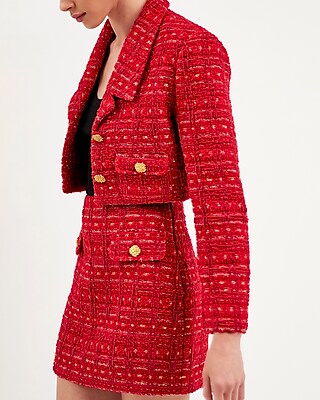 Endless Rose Premium Cropped Tweed Jacket Red Women's L