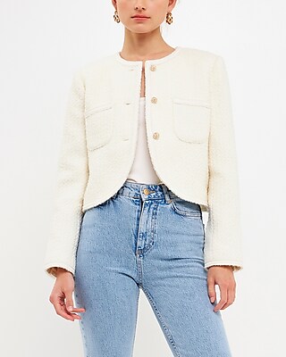 English Factory Cropped Tulip Hem Jacket White Women's L