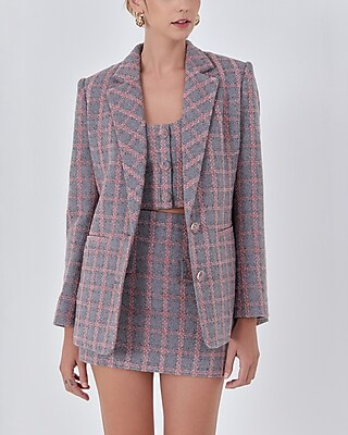 Endless Rose Tweed Single Breast Cropped Business Blazer Gray Women's M