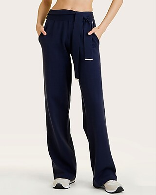 Alala High Waisted Belted Framed Knit Wide Leg Palazzo Pant Blue Women's L