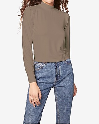 Image of Bb Dakota Mock Neck Jersey Top Brown Women's L