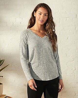 Upwest Ultra-Soft Long Sleeve V-Neck Tee Gray Women's XS