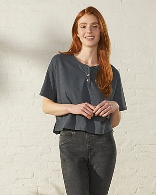 Upwest Crop Henley Top Gray Women's L