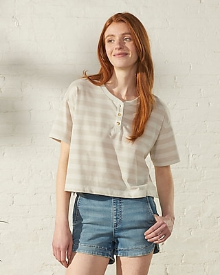 Upwest Crop Henley Top Neutral Women's S