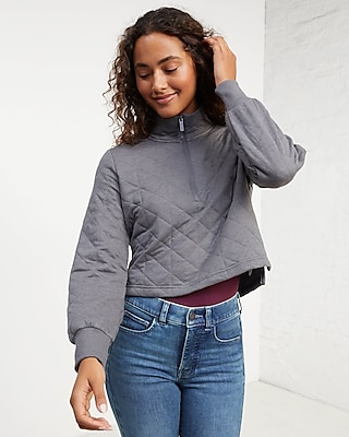 Upwest Quilted Quarter Zip Sweatshirt Silver Women's XL
