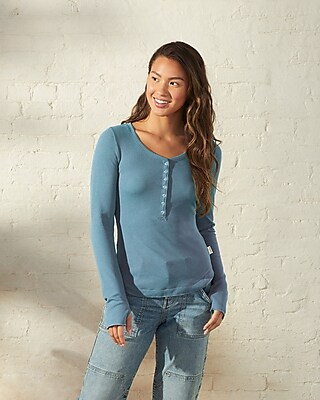 Upwest Favorite Waffle Henley Tee Blue Women's XS