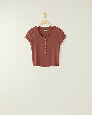 Upwest Crop Henley Cozy Rib Top Orange Women's XL