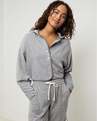 Upwest Ecohemp Snap Closure Cropped Fleece Hoodie Gray Women's M