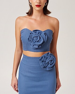 Nana's Strapless Midnight Denim Crop Top Blue Women's XS