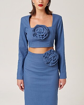 Nana's Long Sleeve Milano Denim Crop Top