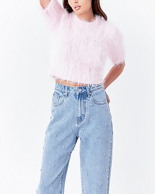 Endless Rose Short Sleeve Cropped Sweater Pink Women's XS