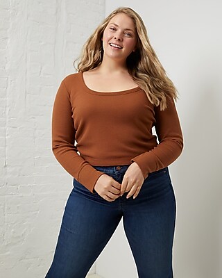 Upwest Favorite Waffle Scoop Neck Long Sleeve Tee Orange Women's L
