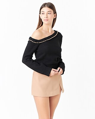 Endless Rose One Shoulder Sweater Black Women's