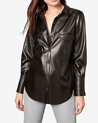 Image of Bb Dakota Faux Leather Shirt Black Women's S