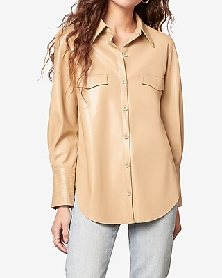 Image of Bb Dakota Faux Leather Shirt Brown Women's M