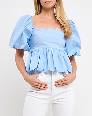 English Factory Scalloped Detail Top Blue Women's S