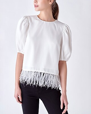 English Factory Feather Edge Top White Women's S