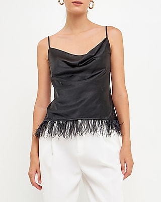 Endless Rose Satin Feather Cowl Neck Top Women's
