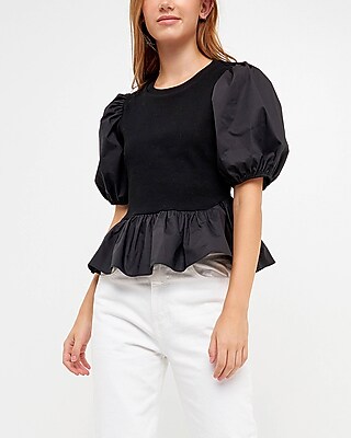 English Factory Puff Sleeve Top Black Women's M