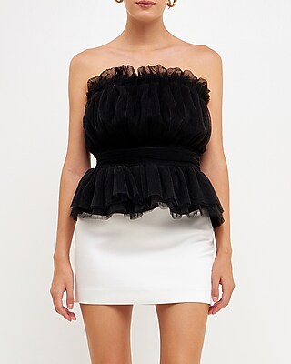 Endless Rose Strapless Tulle Banded Top Black Women's L