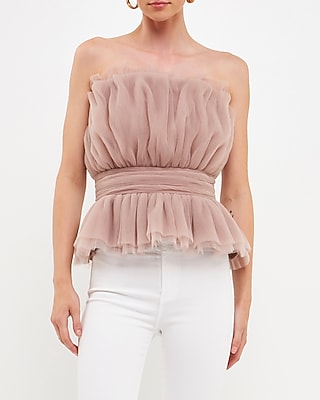 Endless Rose Strapless Tulle Banded Top Brown Women's XS
