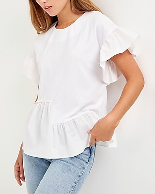 English Factory Drop Shoulder Mixed Media Top White Women's S