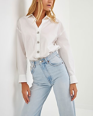 English Factory Oversize Collared Top White Women's S