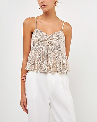 Endless Rose Sequins Peplum Crop Top White Women's M