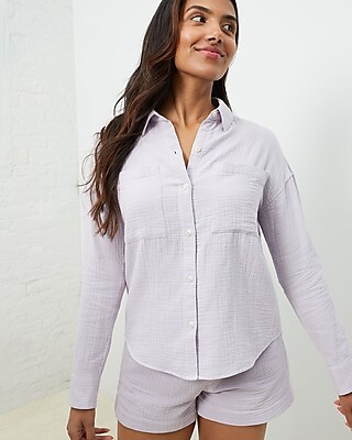 Upwest Coastal Cotton Button-Up Shirt Purple Women's XS