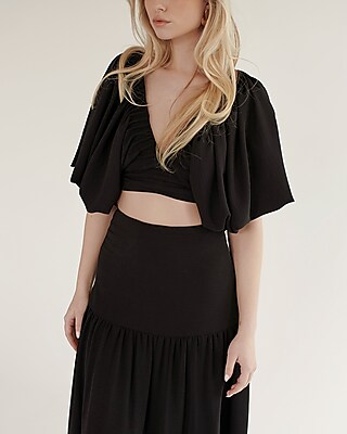 Nana's Gaia Deep V-Neck Crop Top Black Women's XS