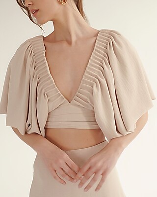 Nana's Gaia Deep V-Neck Crop Top Neutral Women's M