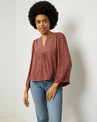 Upwest Long Sleeve V-Neck Flowy Top Multi-Color Women's XS